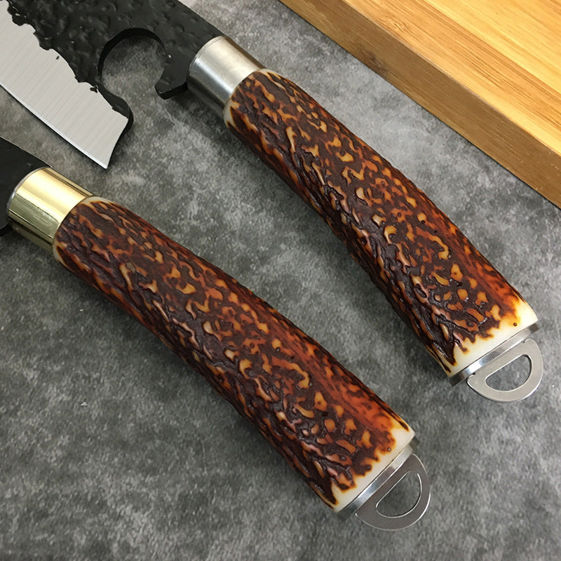 Forged Deerhorn Handle Small Machete with Hammer Pattern Blade
