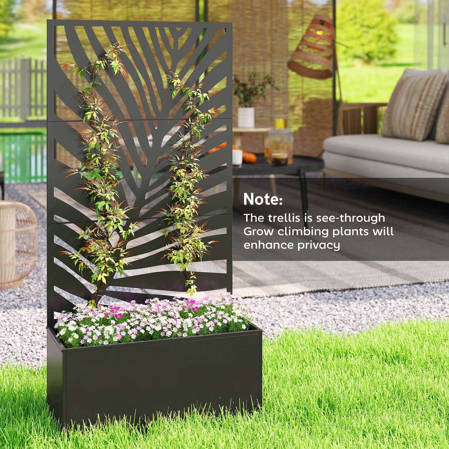 Large Metal Planter Box with Trellis for Climbing Plants - Outdoor Garden Bed