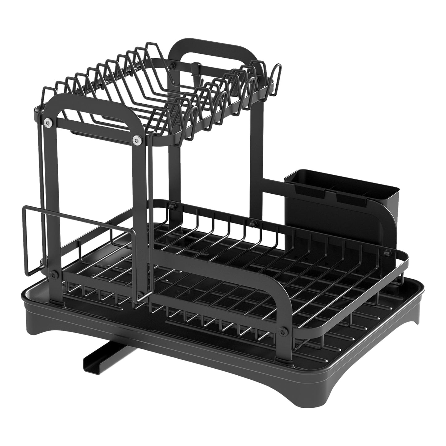 2-Tier Dish Drying Rack with Drainboard & Utensil Holder - Black