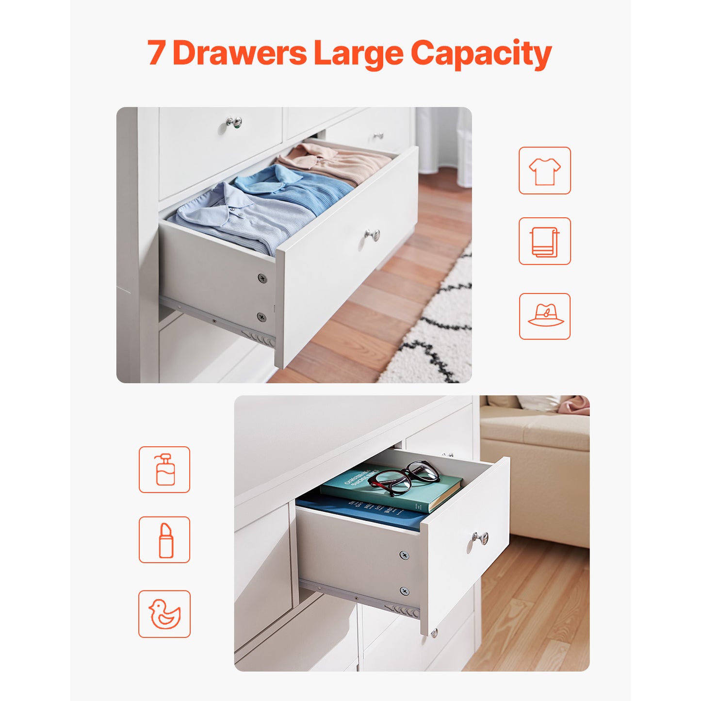 7-Drawer Wooden Dresser with Sliding Doors & Anti-Tip Device - Modern Bedroom Storage