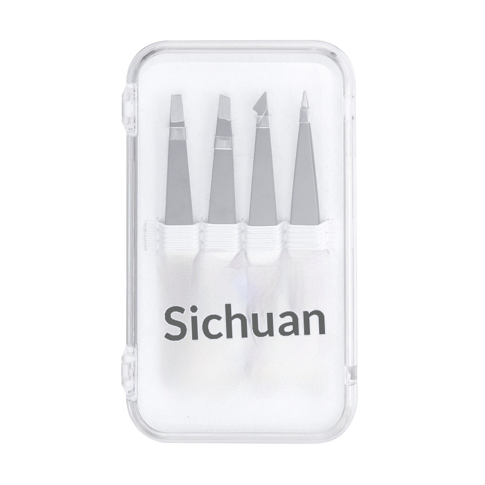 Stainless Steel Eyebrow Tweezers Set - 4-Piece