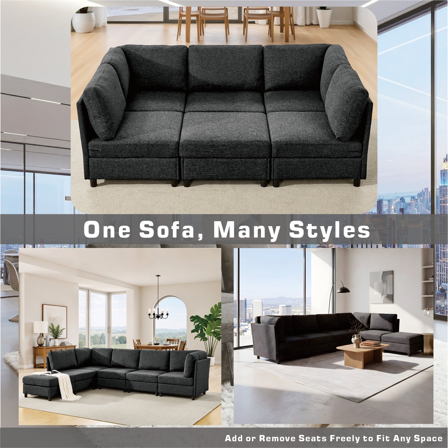 Modular Corner Sofa - Freely Configurable Dark Gray Sectional