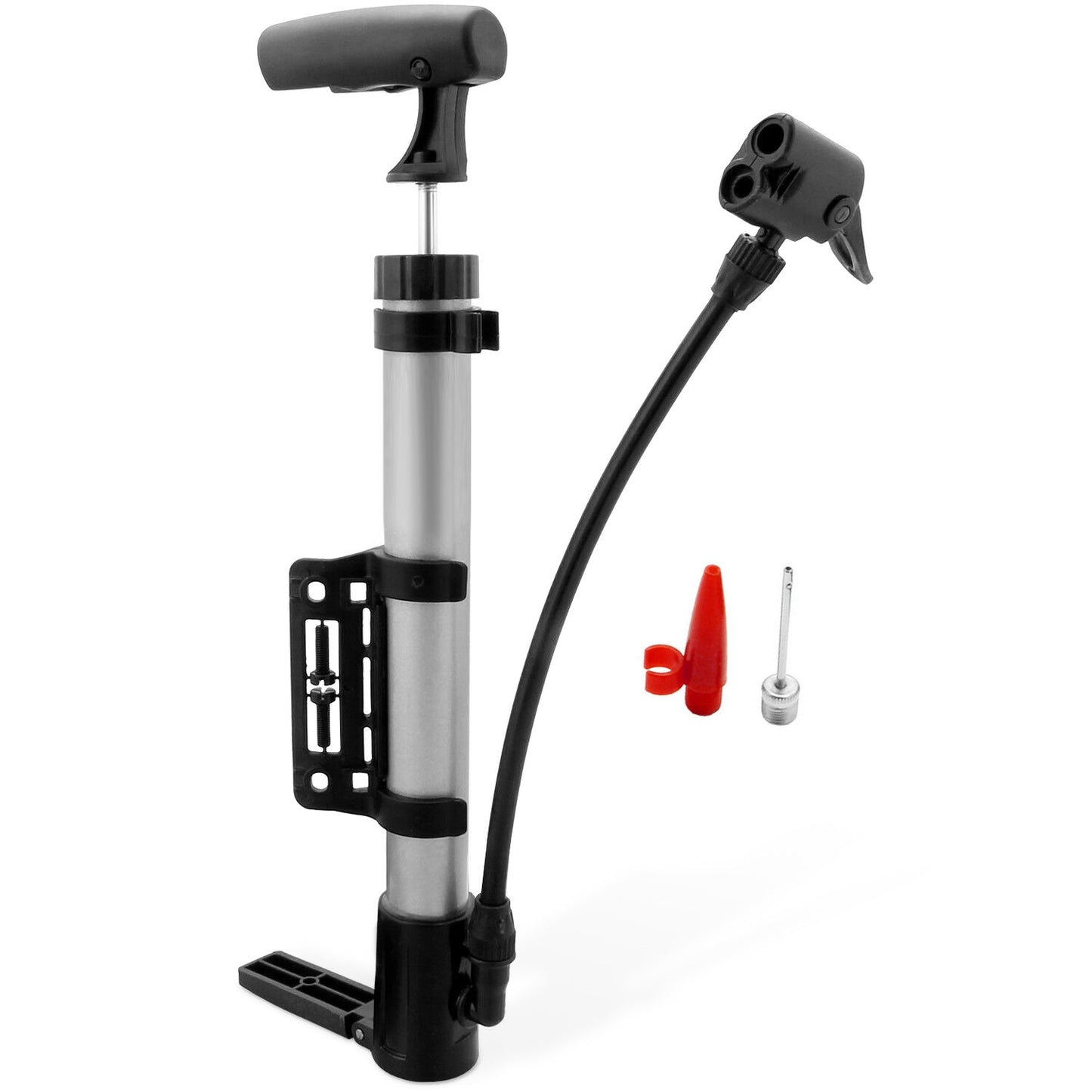 Portable Mini Bike Tire Inflator with Mounting Bracket - Silver