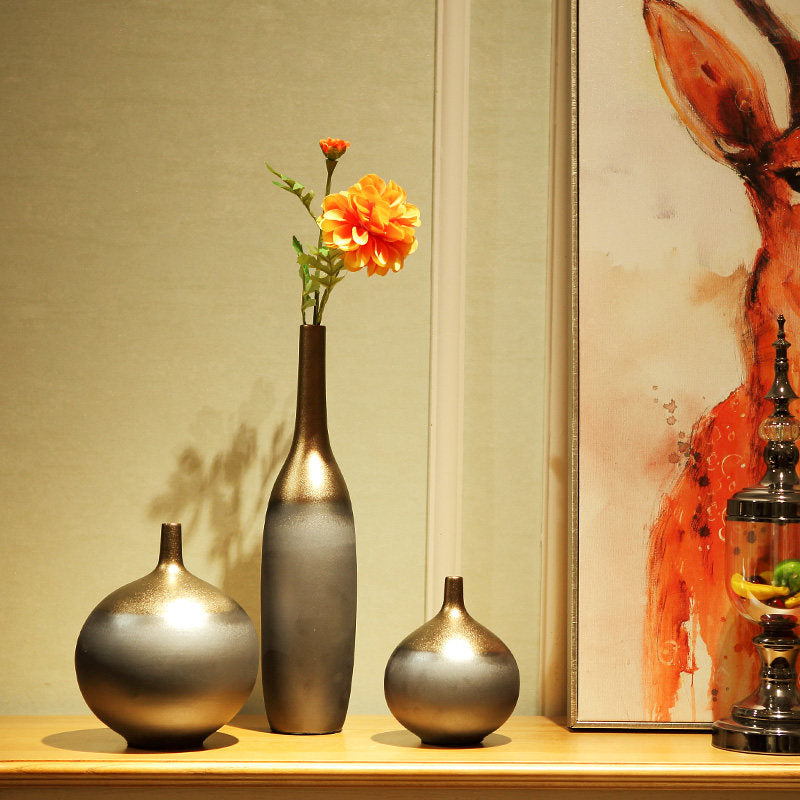 Decorative Ceramic Vase with Metal Glaze - Creative Home Storage Cabinet Accessory
