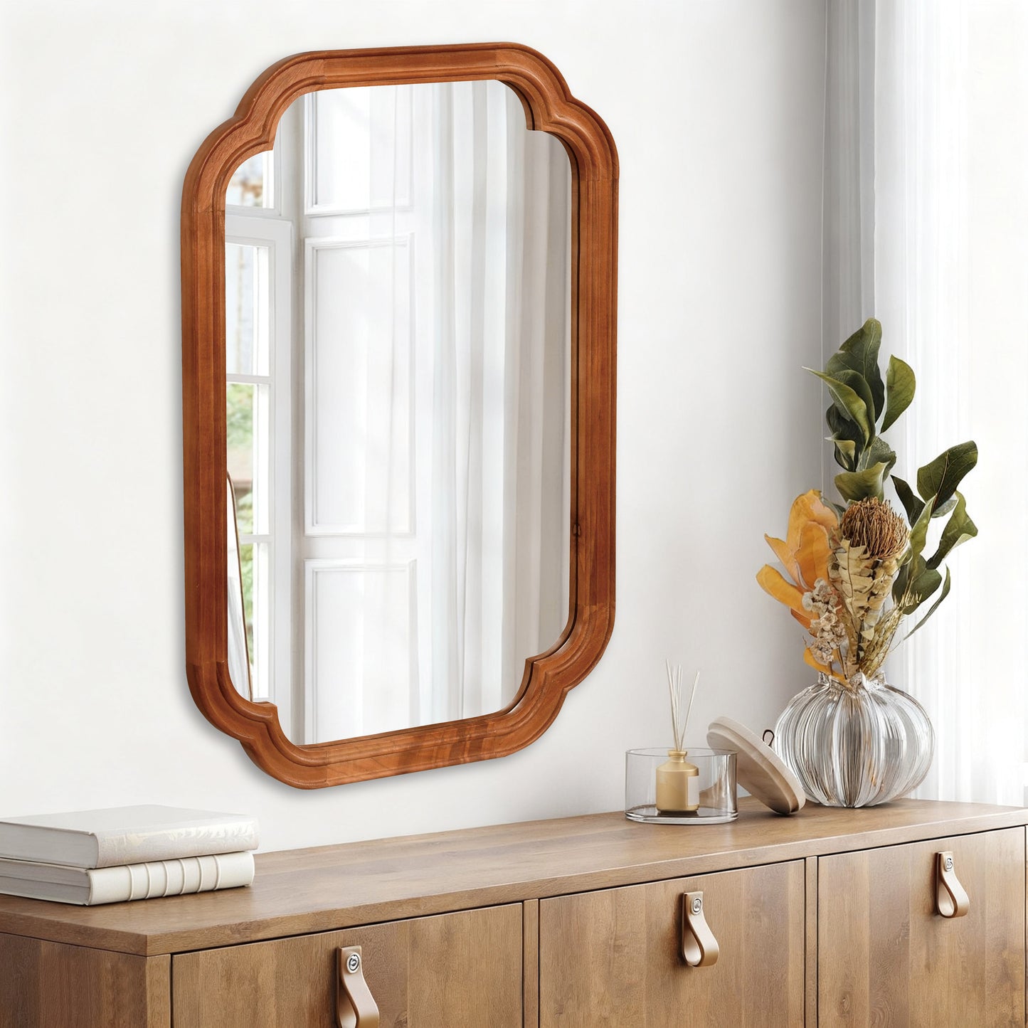 24" x 36" Yellow Brown Solid Wood Decorative Mirror - Rounded Corners