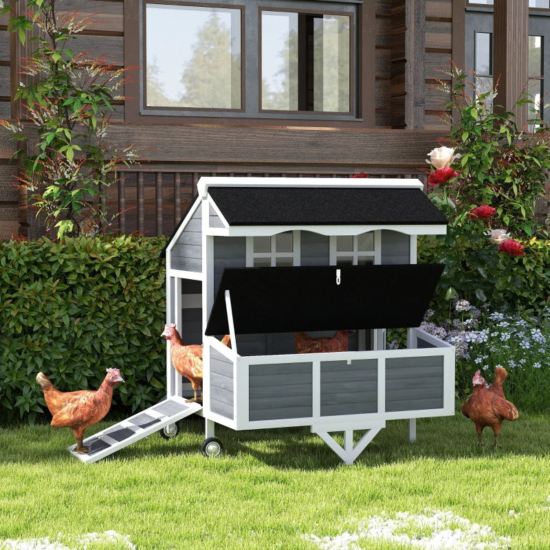 Chicken Coop with Wheels and Nesting Box for 2-4 Hens - Gray