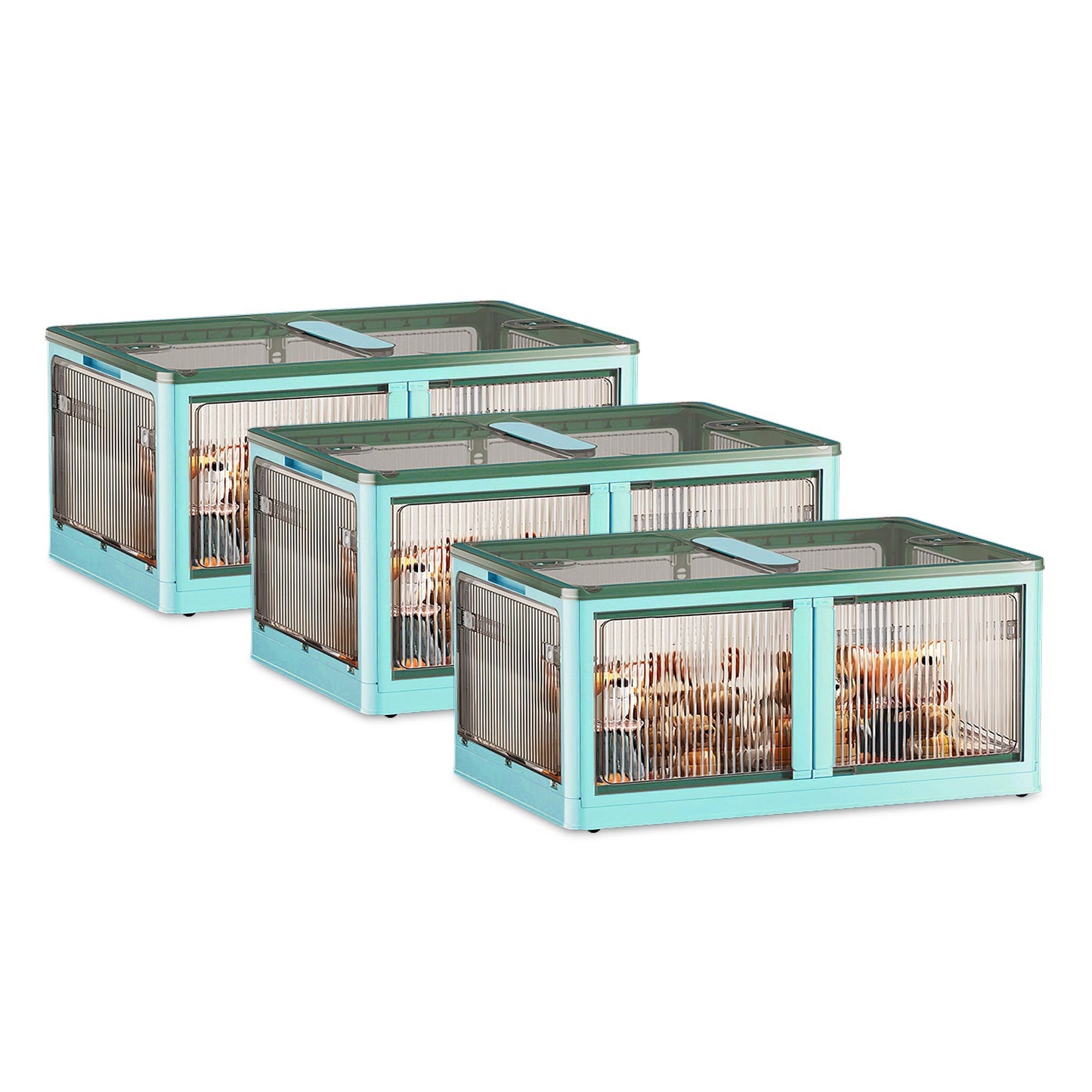 3Pcs Foldable Storage Bins With Lid 4 Doors Collapsible Stackable
