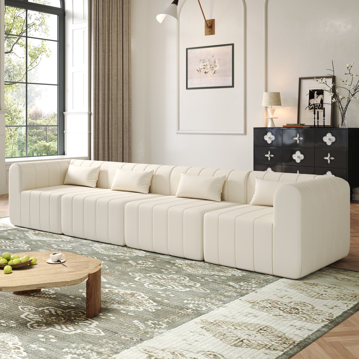 Modular Sectional Sofa - 145.5 Inch Beige Upholstered Couch