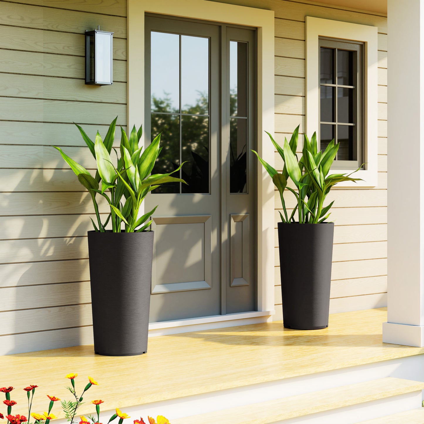 29 Inch Outdoor Plastic Planters Set of 2 Weather-Resistant Stackable Flower Pots