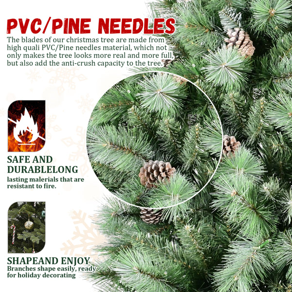 5ft Artificial Green Christmas Tree with Pine Cones & Hinged Base