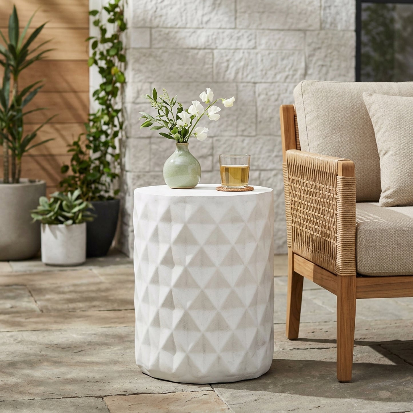 Lightweight Concrete Side Table - Antique White