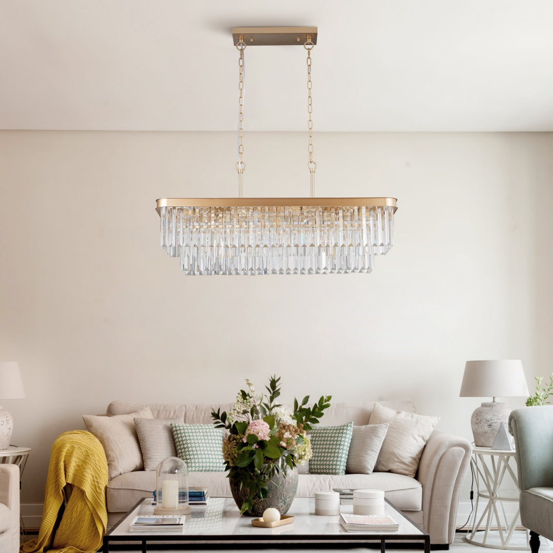 Modern Crystal Chandelier - Adjustable Rectangular Design, Gold