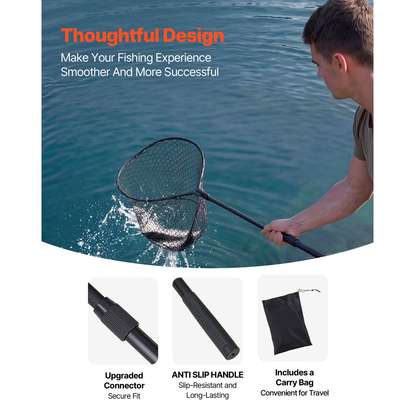 Foldable Telescopic Fishing Net - Lightweight Aluminum Fish Landing Gear with Silicone Mesh
