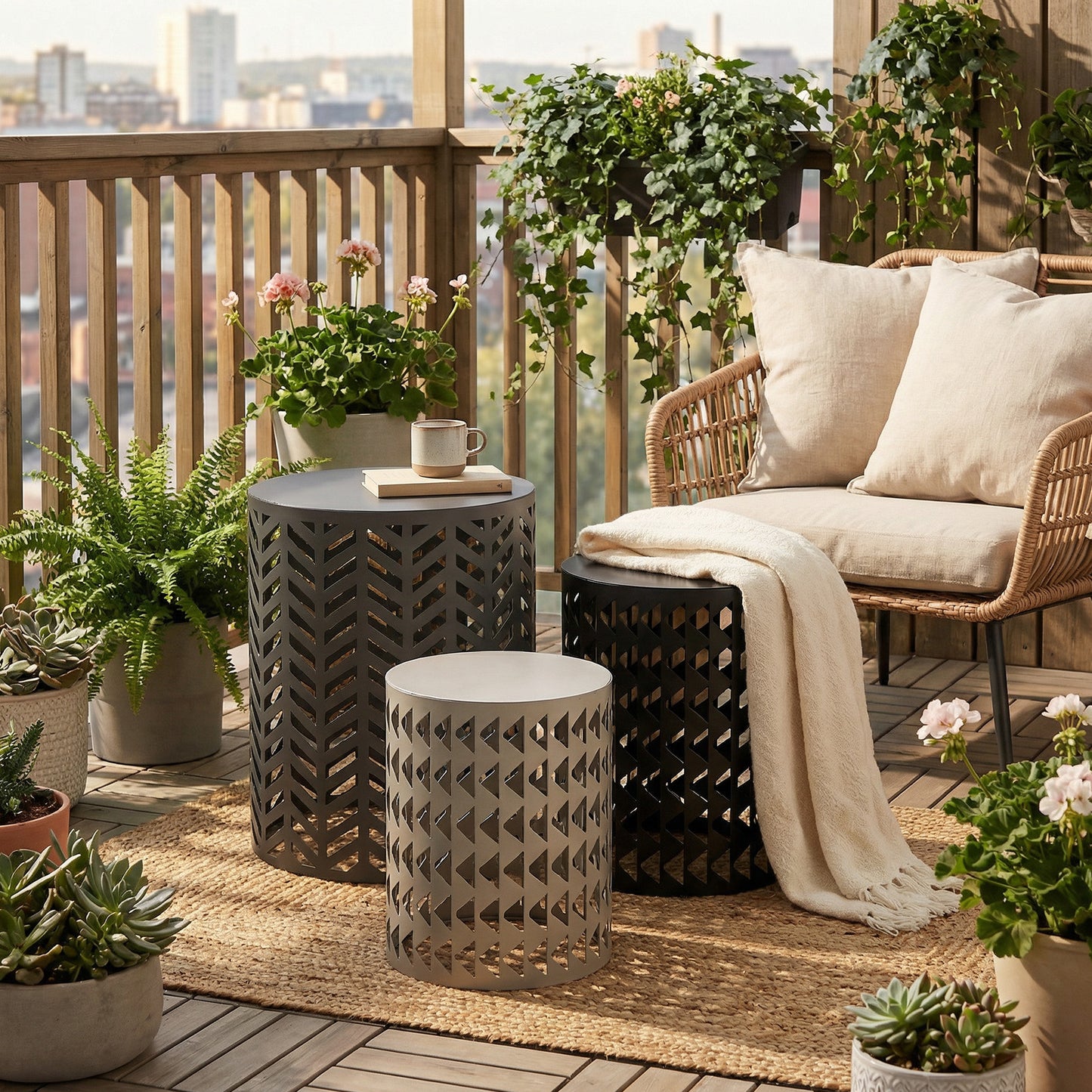 Nesting Round Metal End Tables Set of 3 - Black & Gray