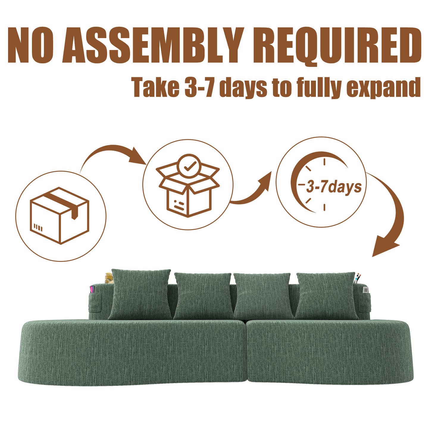 Modern Curved 3-Seat Sectional Sofa - Elegant Half Moon Design, Green