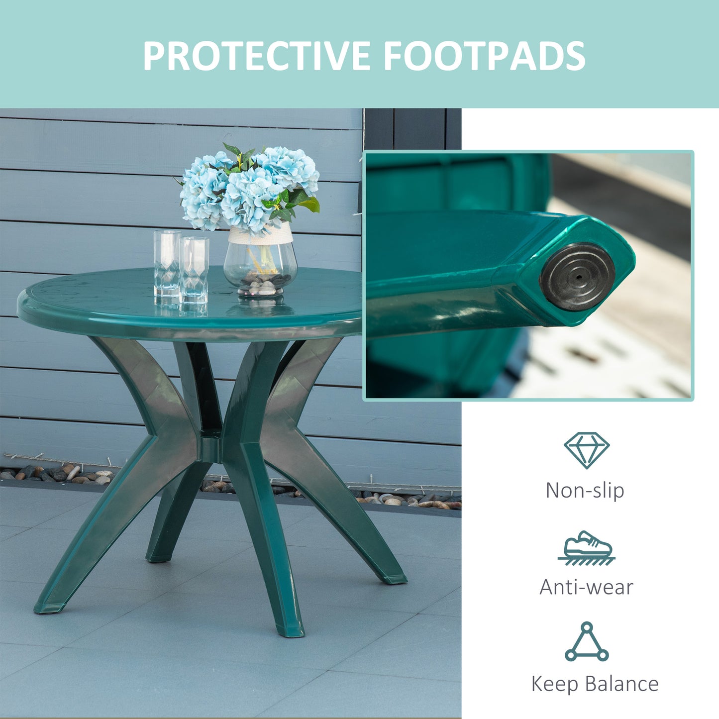 36.25" Round Outdoor Plastic Dining Table with Umbrella Hole - Green