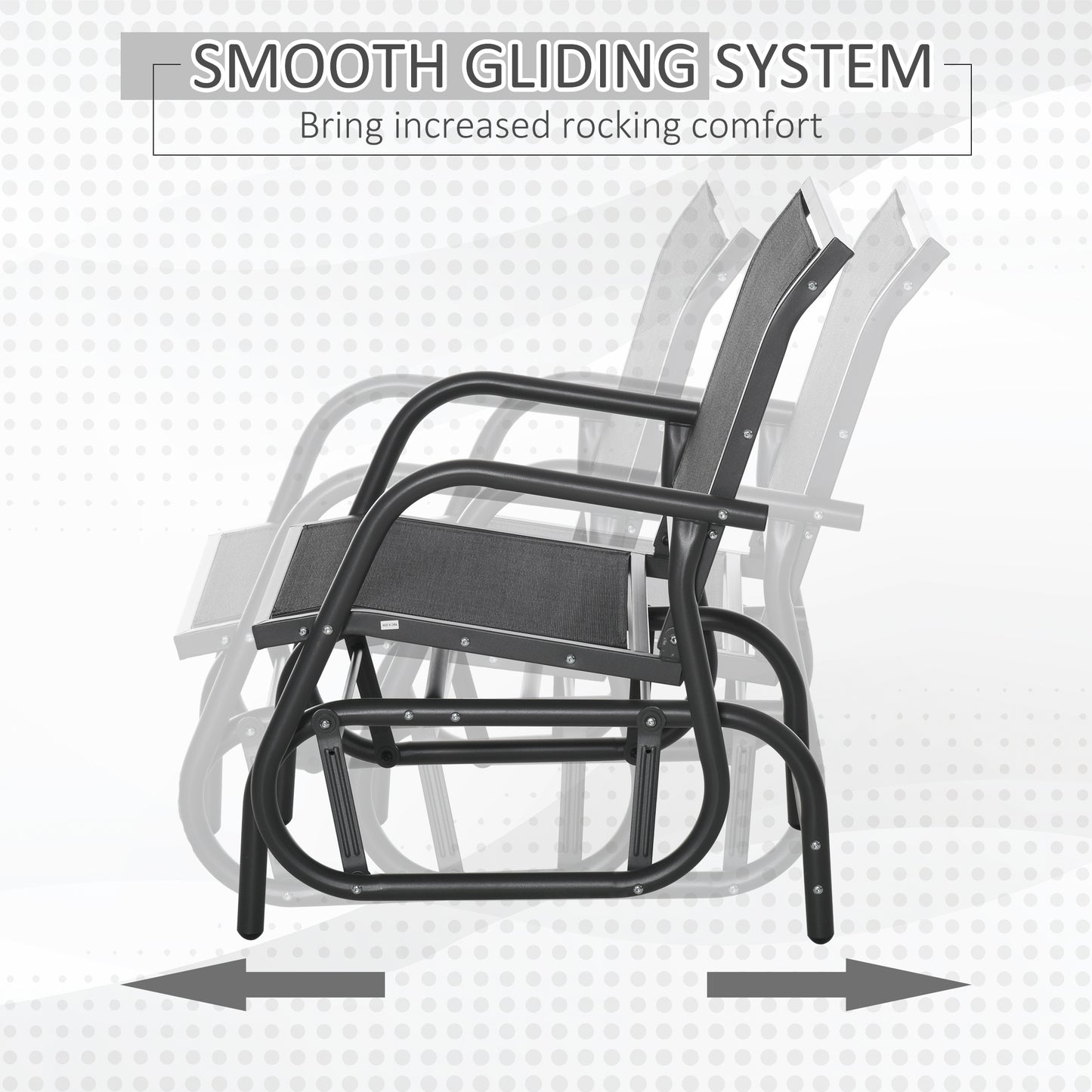 Outdoor Glider Chair - Steel Swing with Curved Armrests - Black