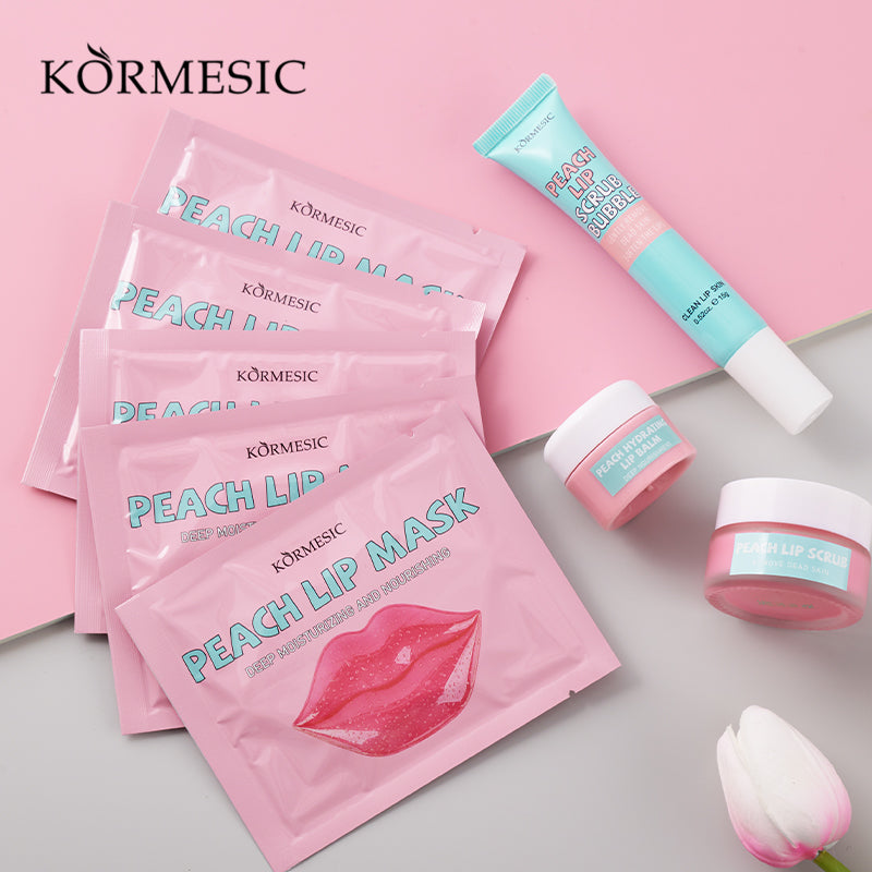Lip Care Set with Peach Extract - Nourishing Lip Balm & Treatments