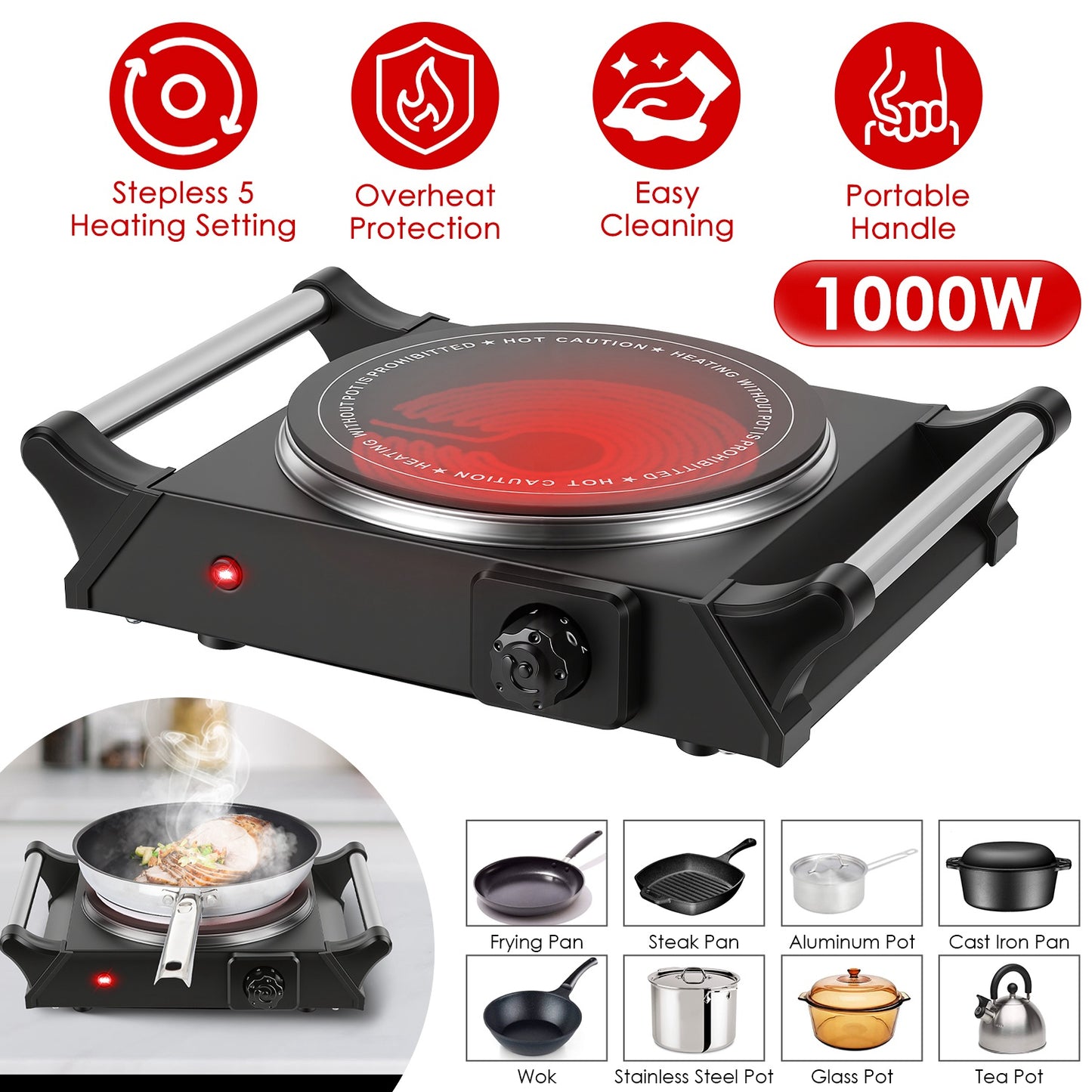 Portable Electric Single Burner Hot Plate with Adjustable Temperature - Compact RV Stove
