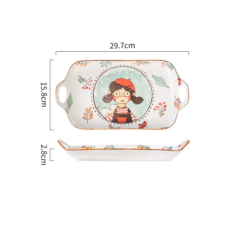 Ceramic Dinnerware Set - Cute Fairy Tale Forest Baked Rice Plates for Family & Kids