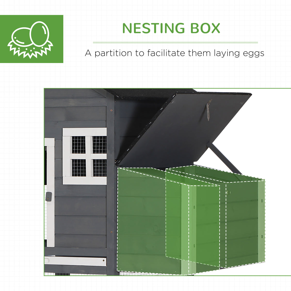 84-Inch Wooden Chicken Coop with Run and Nesting Box - Gray Outdoor Poultry House