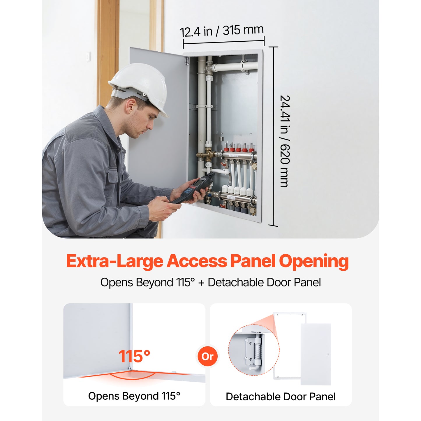 Galvanized Steel Access Panel for Drywall - 25.3 x 13.3 in White, Easy Install Hinged Service Door