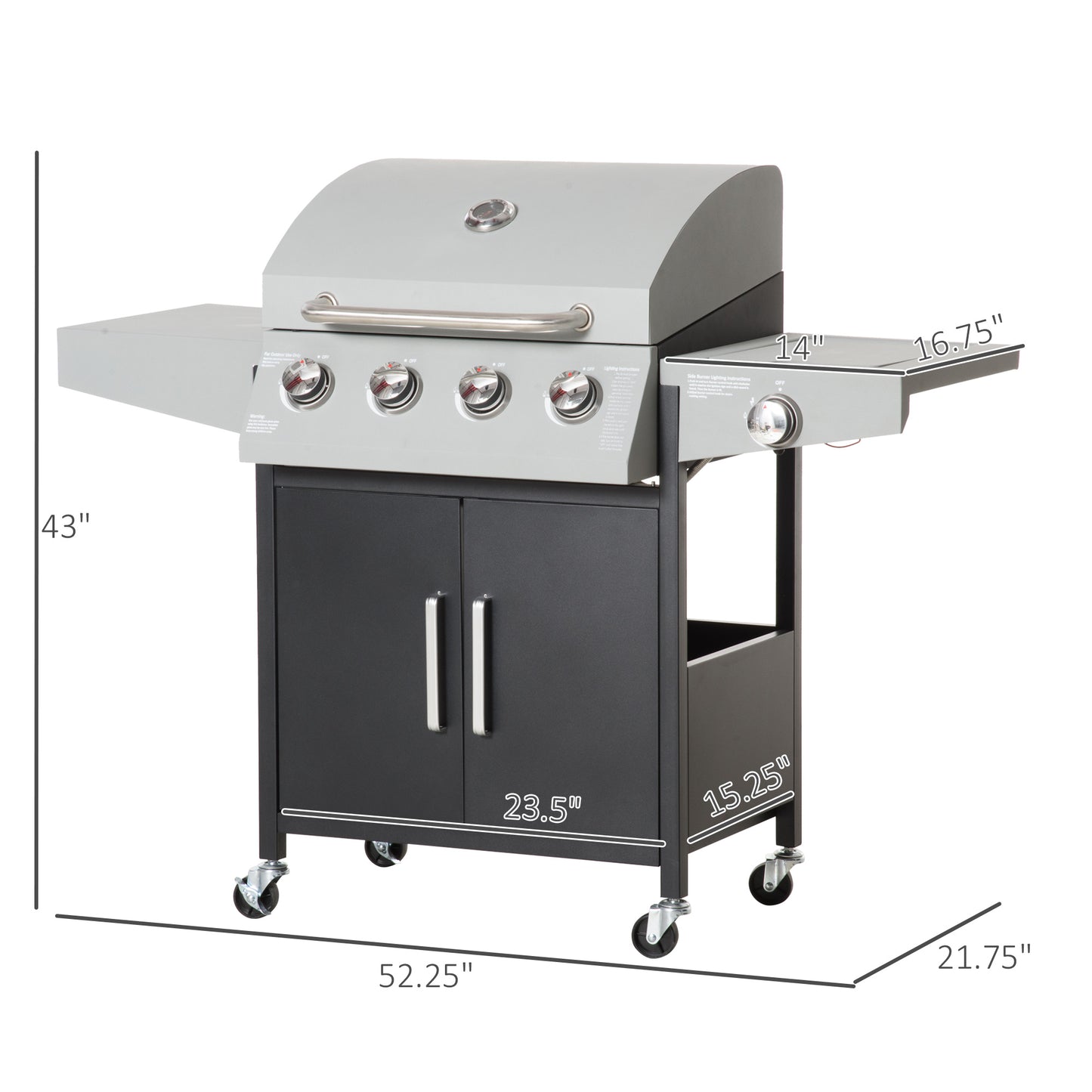 52-Inch 4-Burner Liquid Propane Gas Grill with Side Burner
