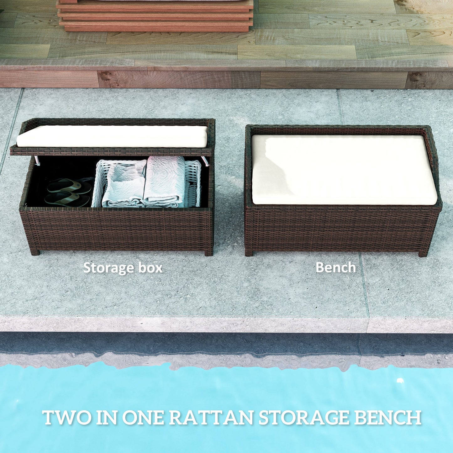 Outdoor Storage Bench with Cushion - Cream White, 2-in-1 Design