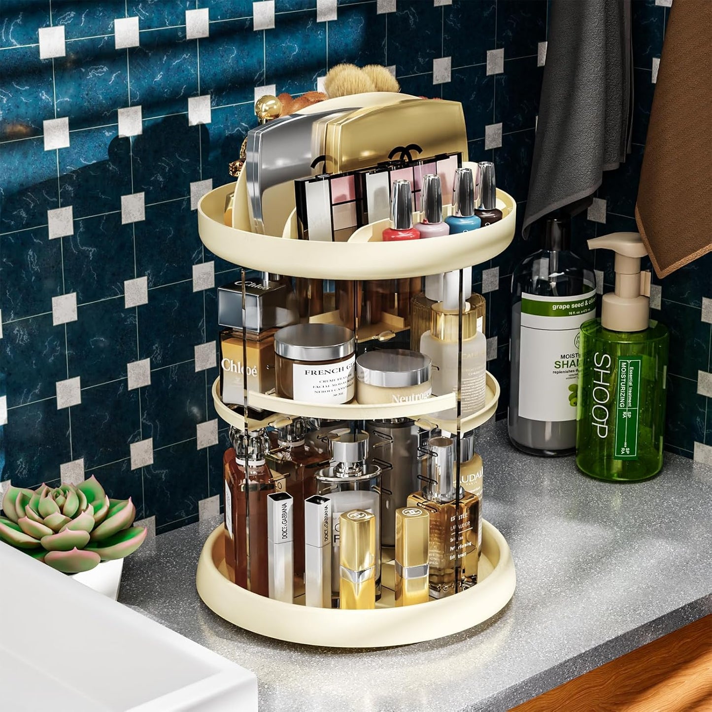 360 Rotating Makeup Organizer with Adjustable Shelves Clear Acrylic Vanity Storage