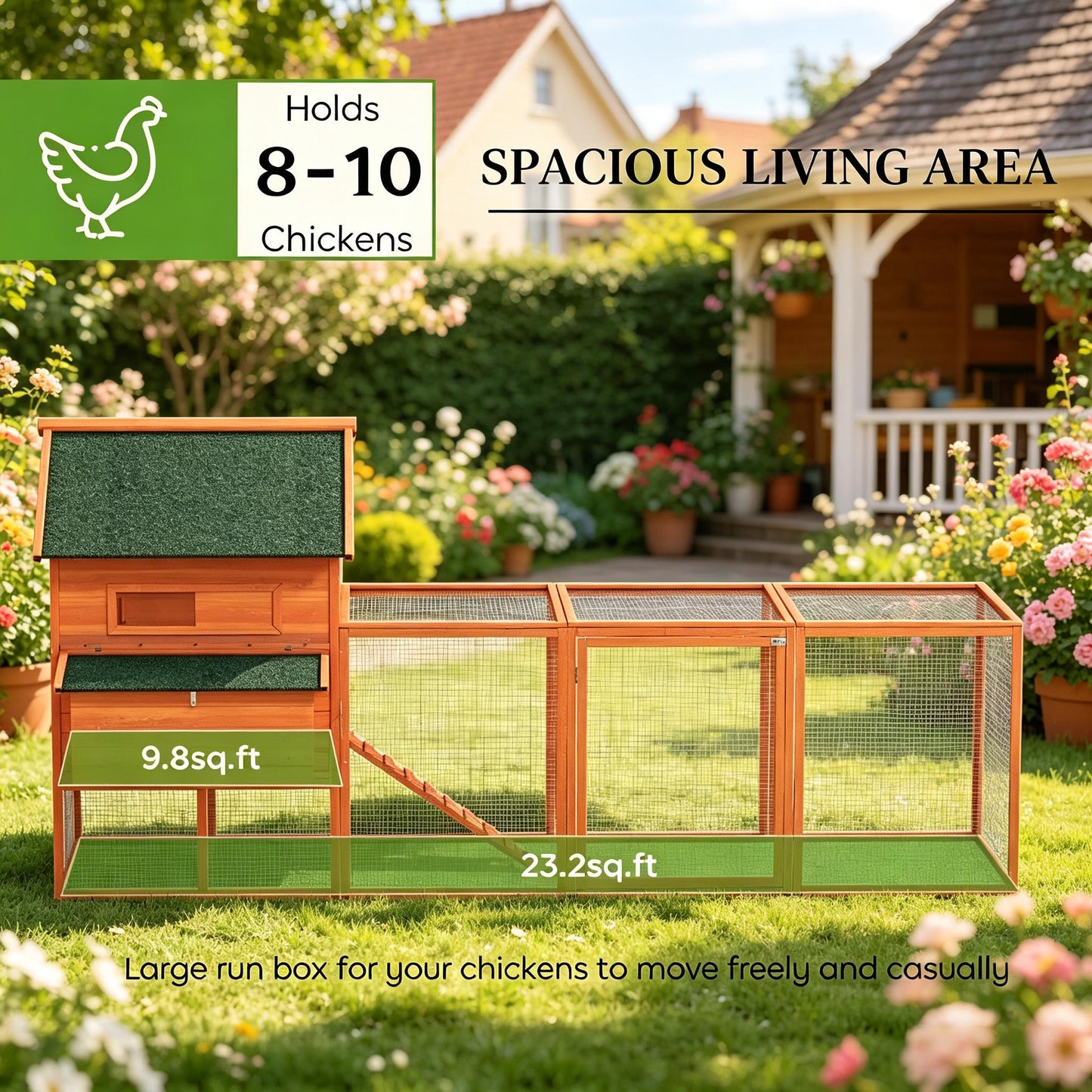 Spacious Wooden Chicken Coop with Two Sliding Windows - Orange