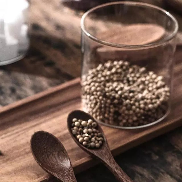 Glass Spice Jar Set with Wooden Lids and Spoon - 3PCS Kitchen Storage Containers