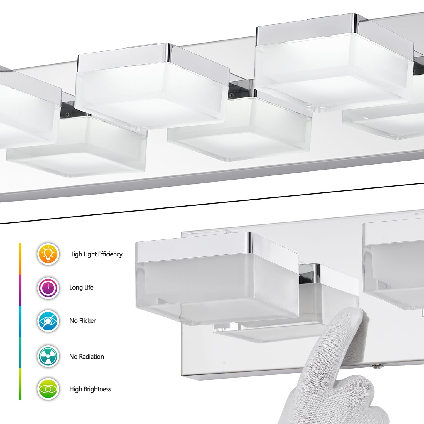 Modern Chrome LED Vanity Light - 4-Light Wall Sconce