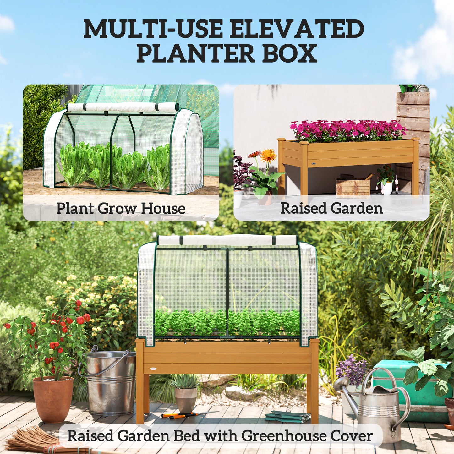 Raised Garden Bed with Greenhouse Cover - Outdoor Planter Box for Herbs and Vegetables, 48 x 22 x 46 inch