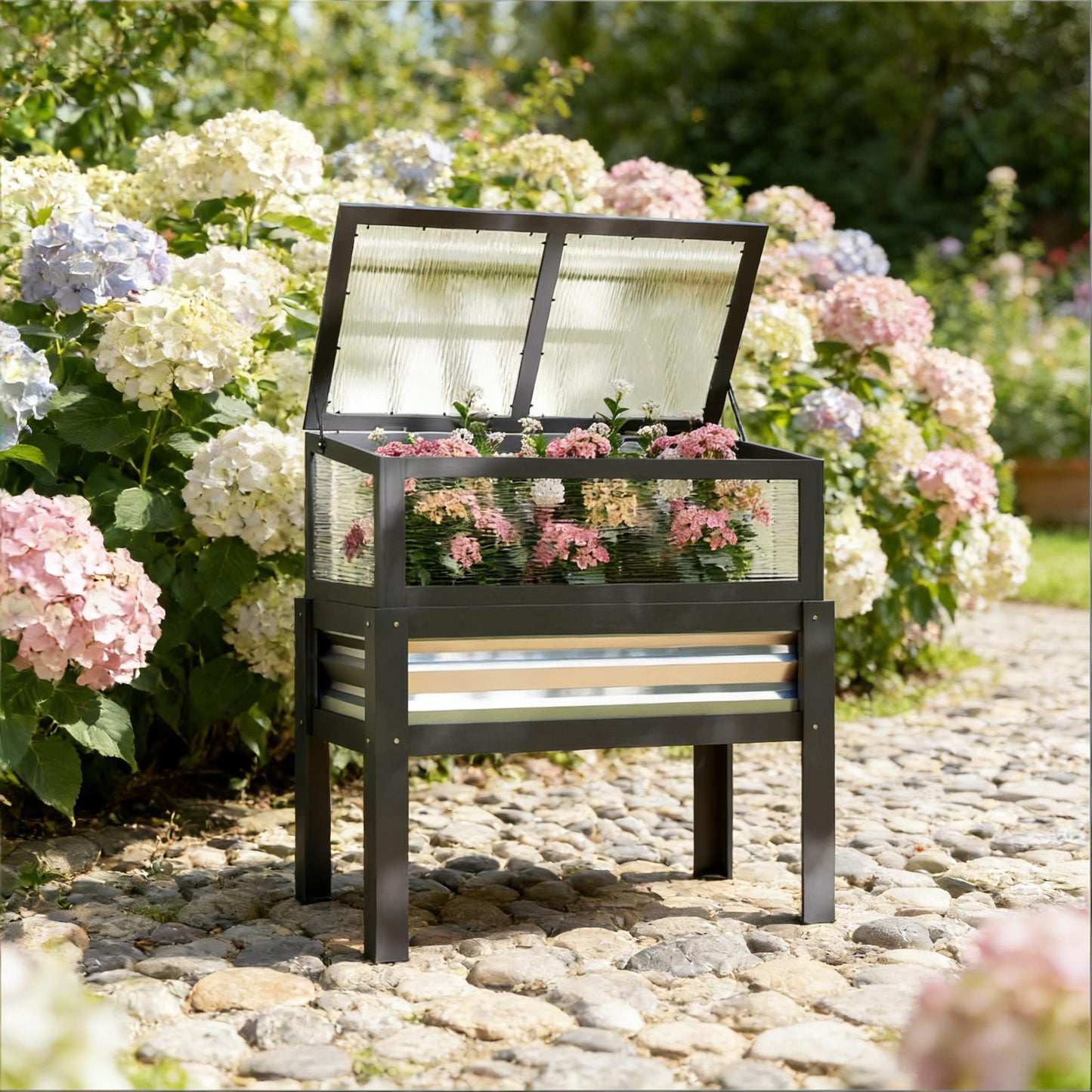 Gray Raised Garden Bed with Cold Frame - 23.8 Gallon Capacity