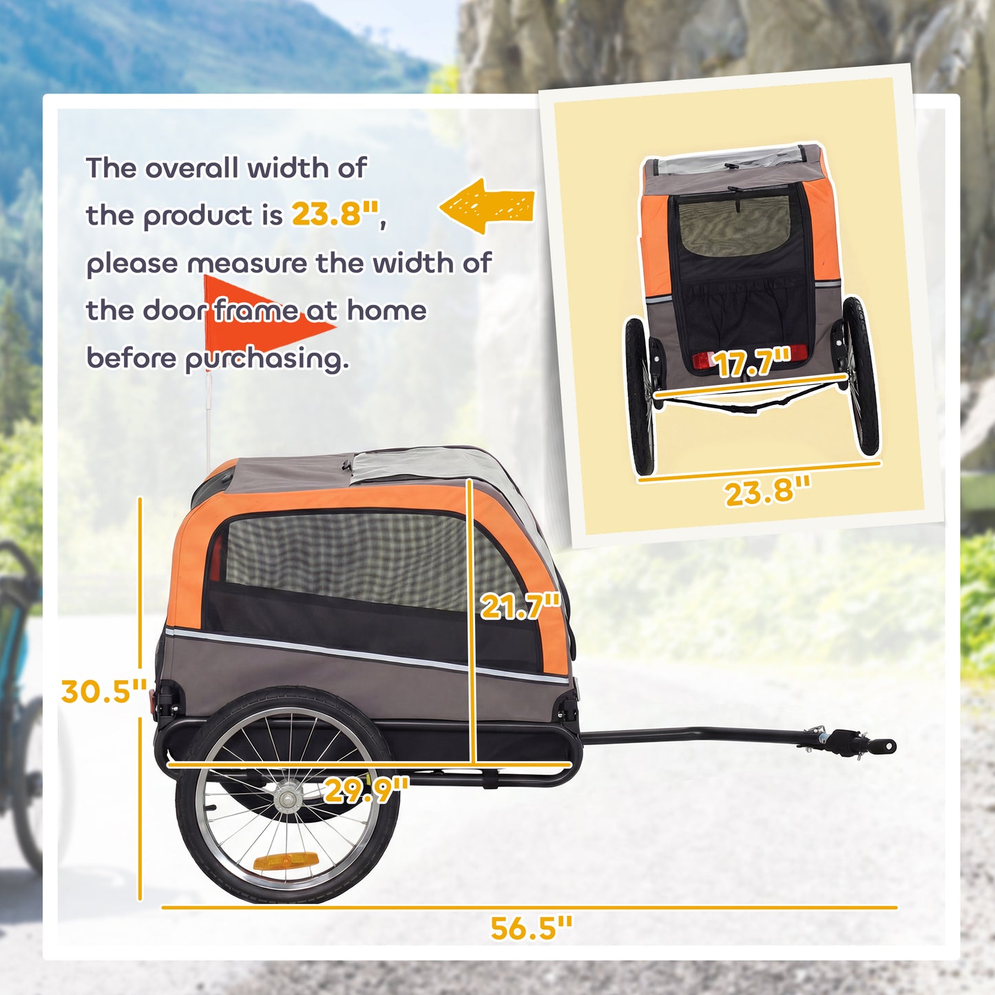 Dog Bike Trailer Pet Carrier with Quick-Release Wheels & Reflectors - Orange 790x230x530mm
