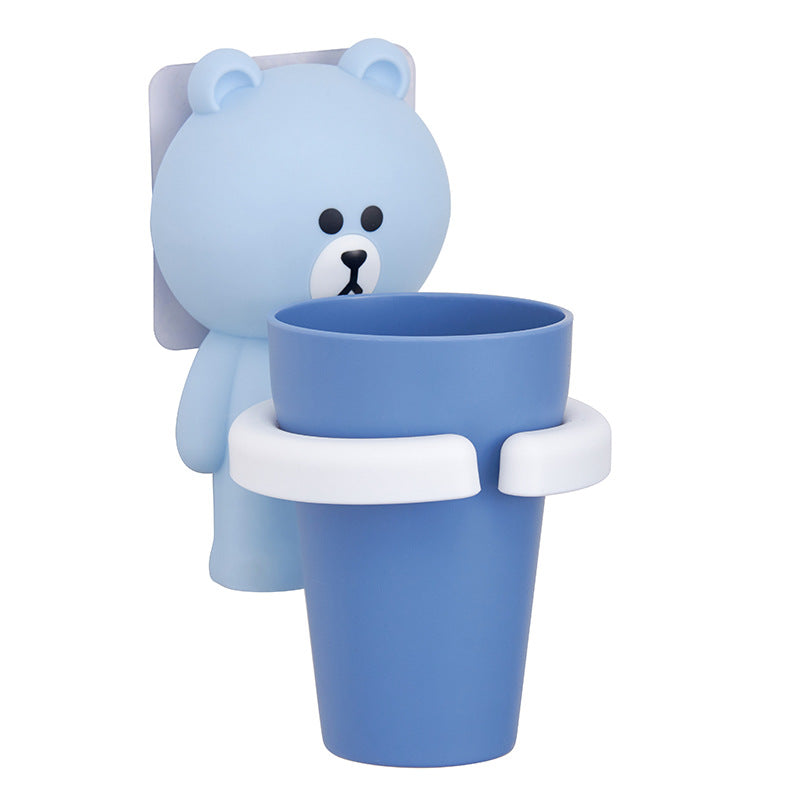 Children's Toothbrush Cup Holder Rack with Suction Cup - Multiple Colors