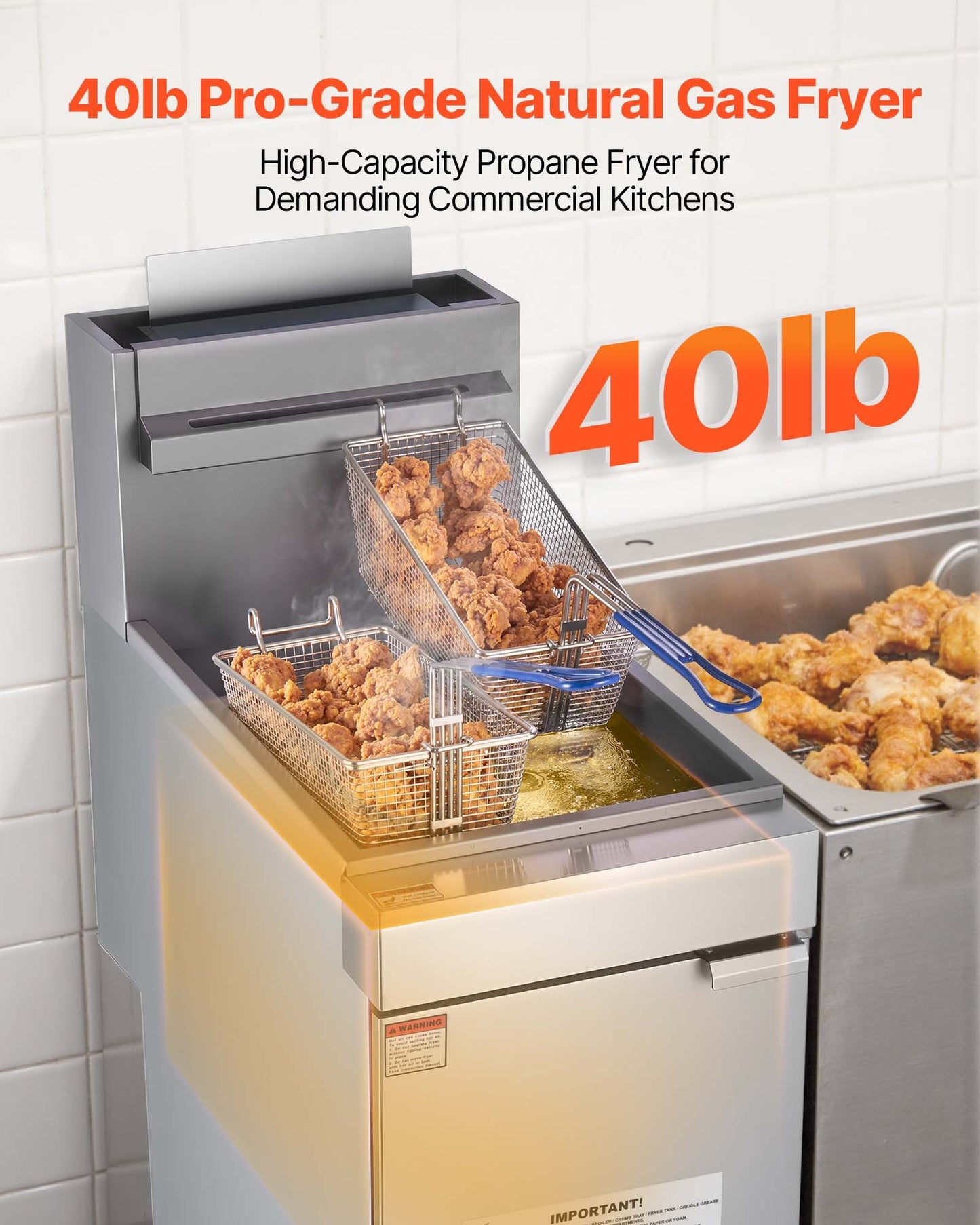 Commercial Deep Fryer - 3-Burner Natural Gas Fryer with Dual Baskets