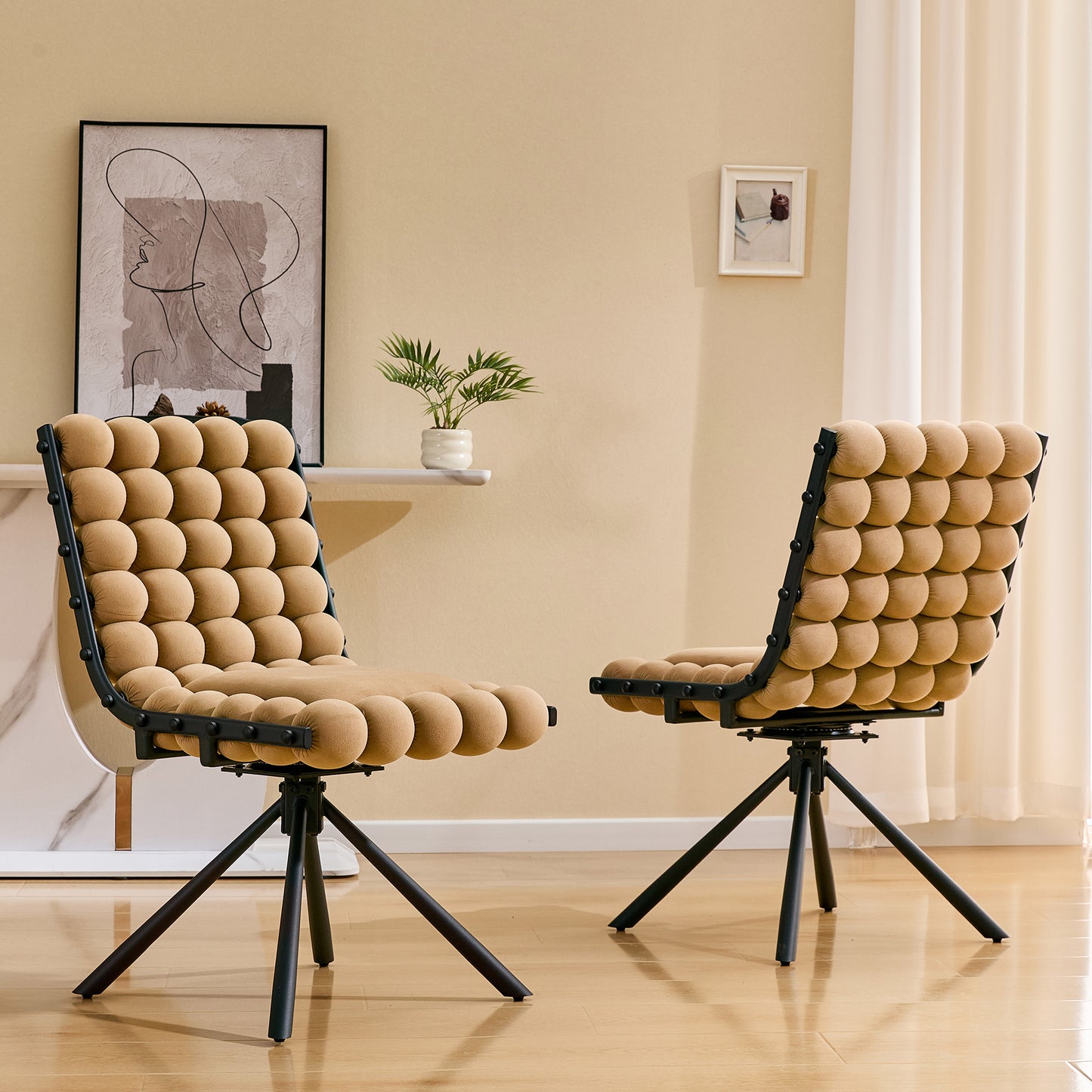 Set of 2 Velvet Bubble Chairs with Black Legs - Modern Accent Chairs