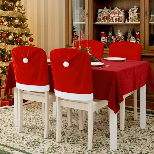 Christmas Santa Hat Chair Covers Set - Festive Holiday Decor