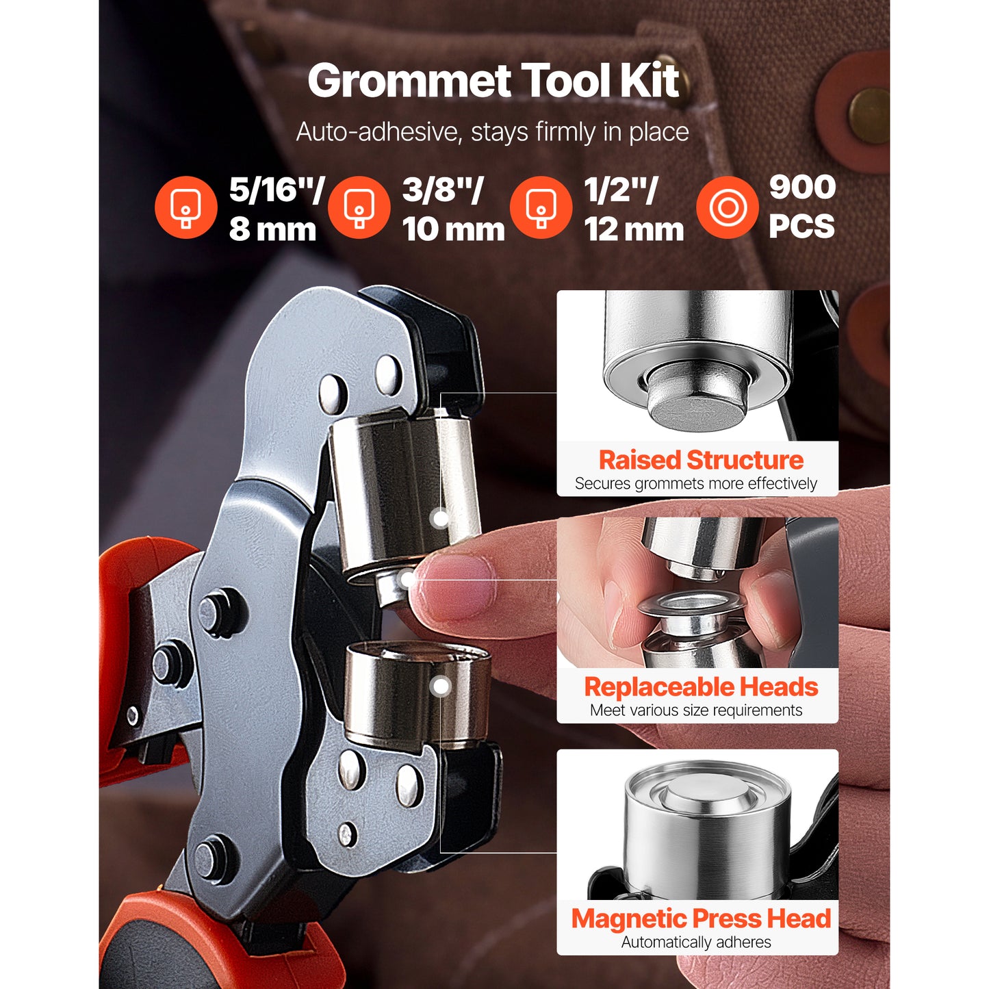 Grommet Tool Kit with Eyelets & Washers for Leather, Tarp, Fabric Crafts