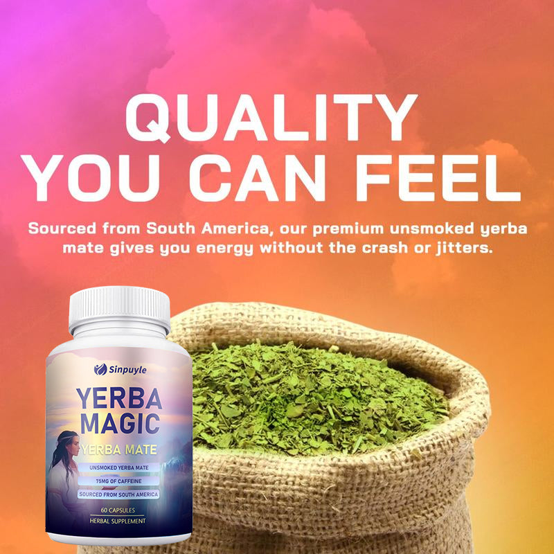 Yerba Mate Gut Health Supplement Capsules - 60 Count Natural Energy