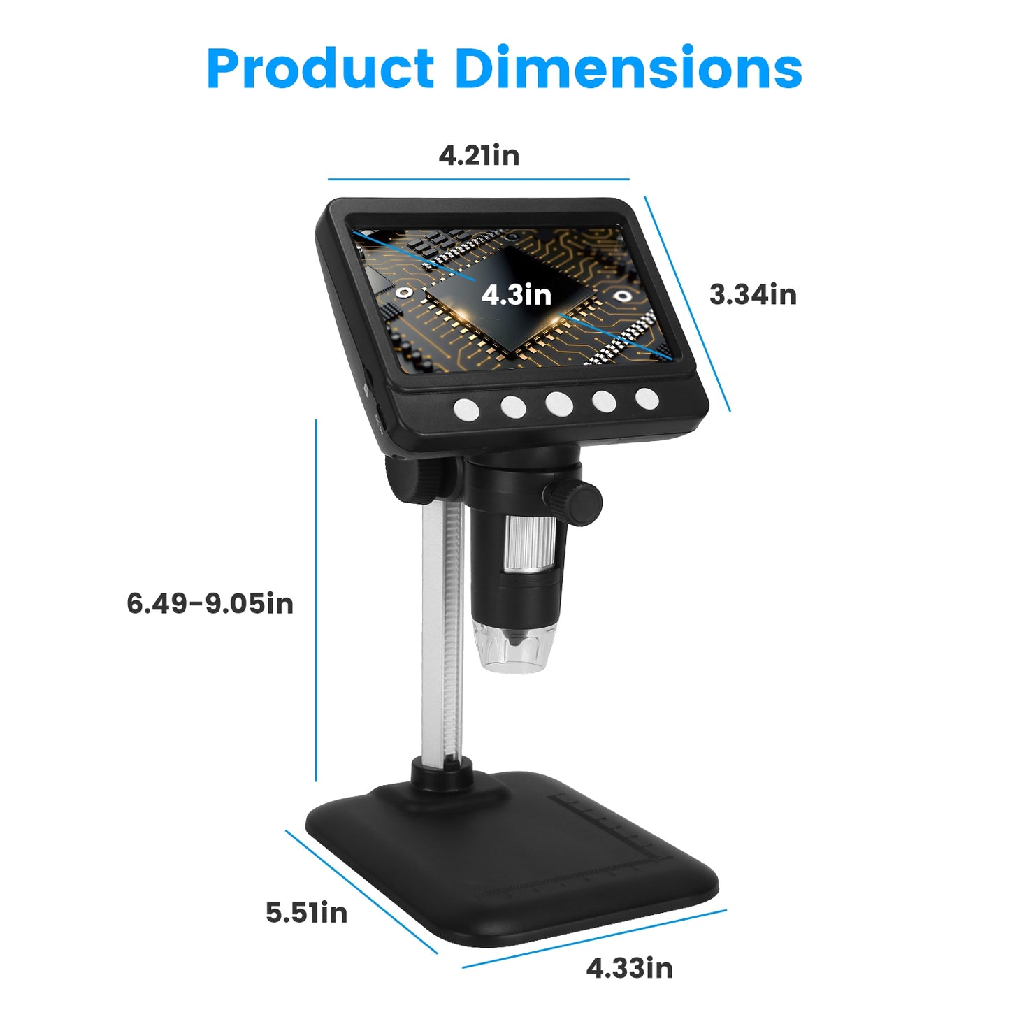 Digital Microscope 4.3 Inch LCD 1000X Magnification Photo Video with 8 LED Lights