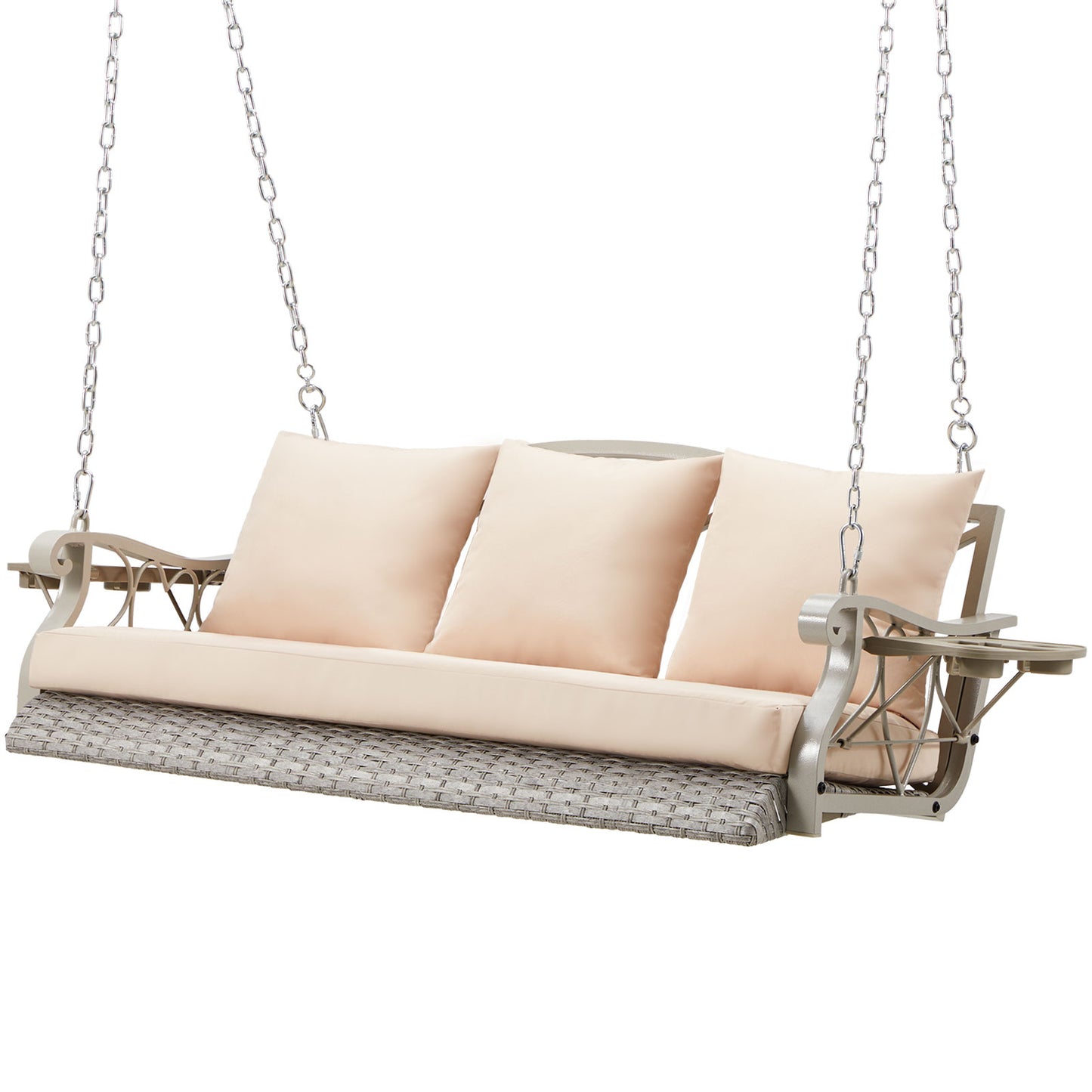 Outdoor Porch Swing Basket with Cushions and Side Table