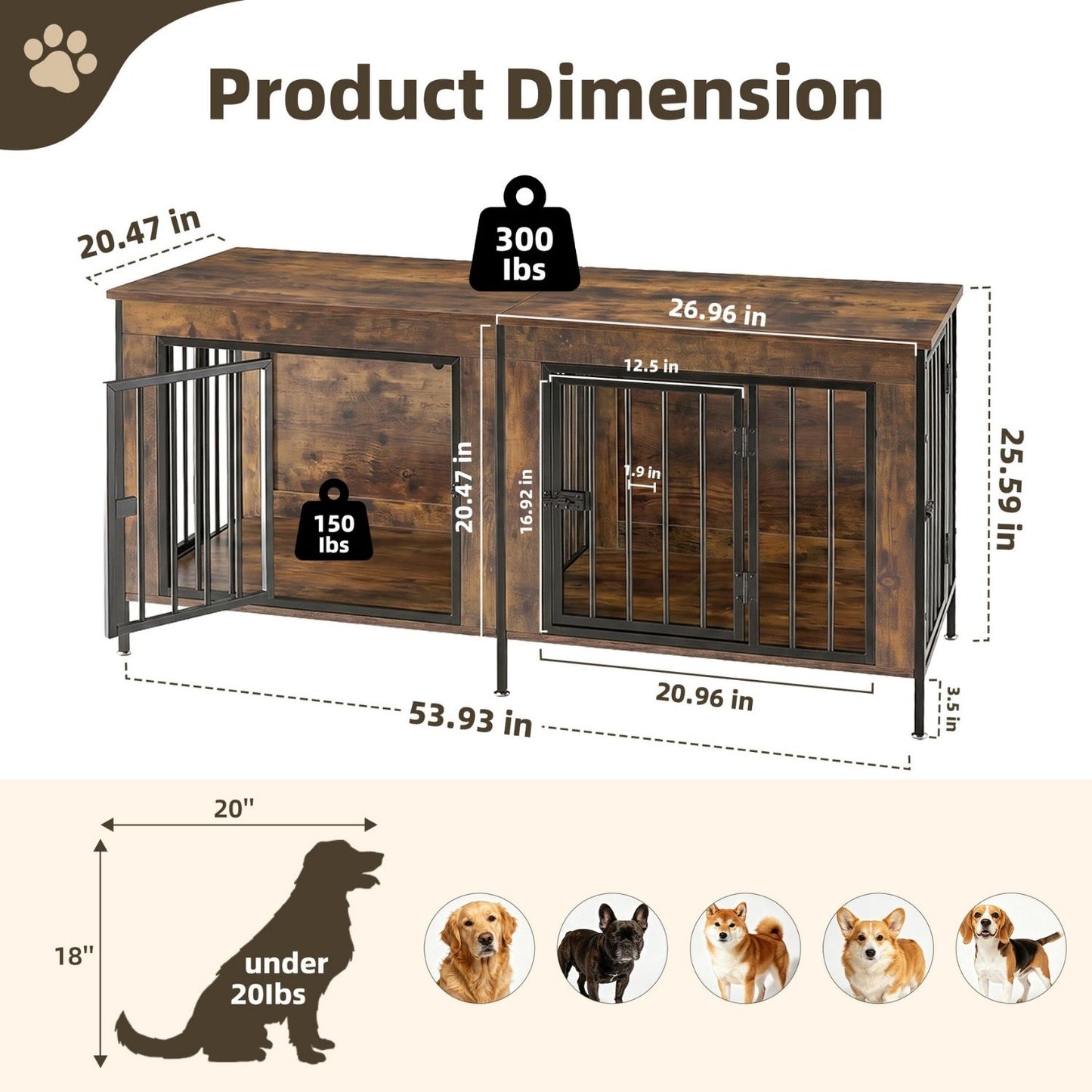Double Dog Crate Furniture with Divider - Extra Large Pet Kennel