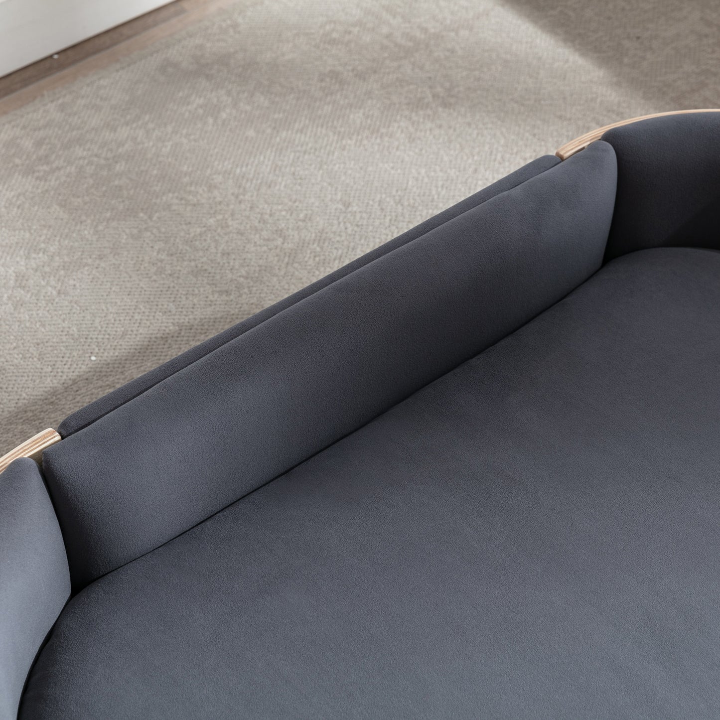 Large Scandinavian Style Elevated Dog Bed with Velvet Cushion and Solid Wood Legs