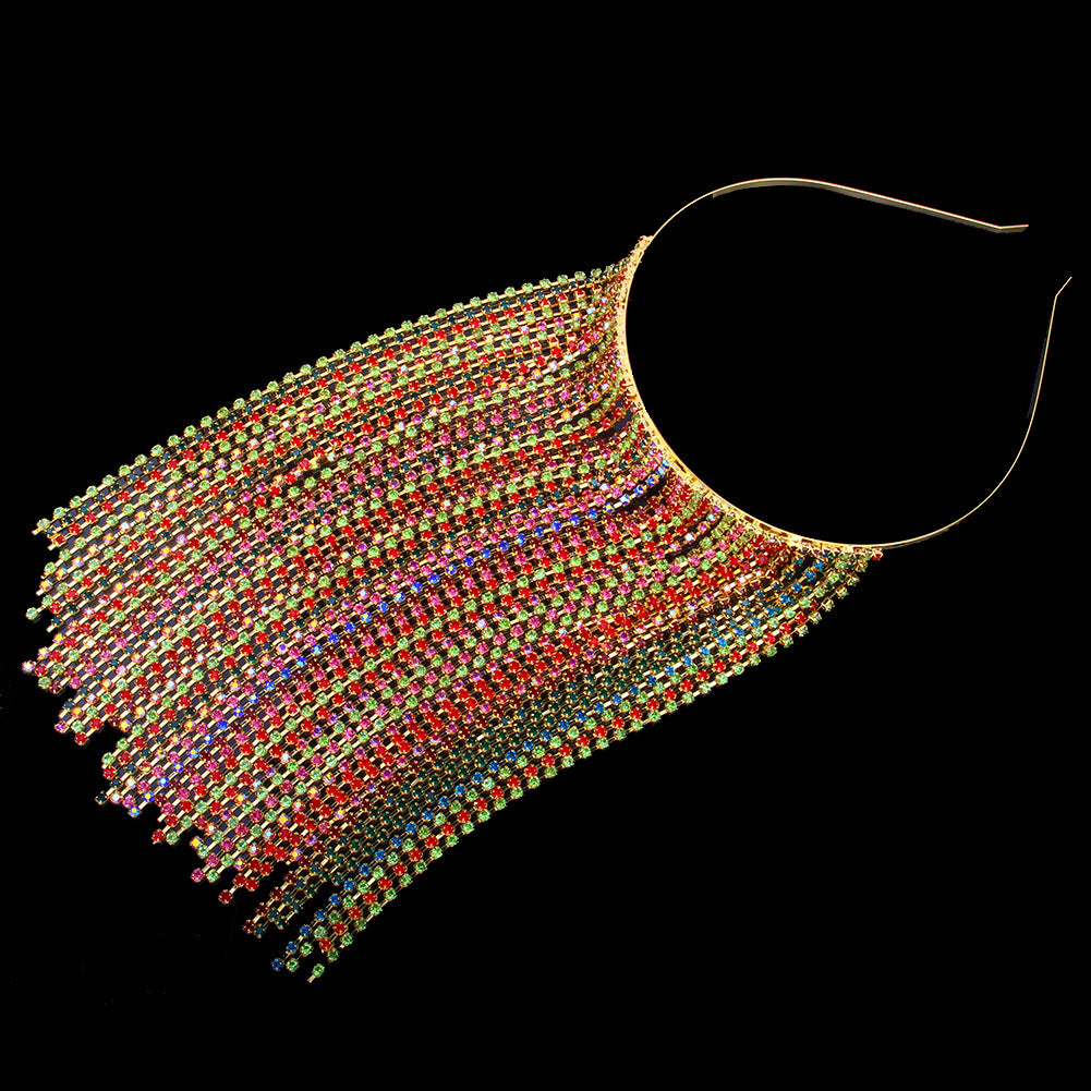 Rainbow Fringed Headband with Diamonds
