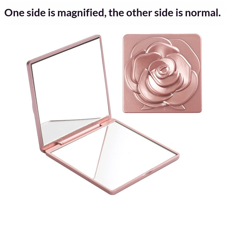 Portable Folding Mirror with Electroplated Rose Design for Beauty & Home