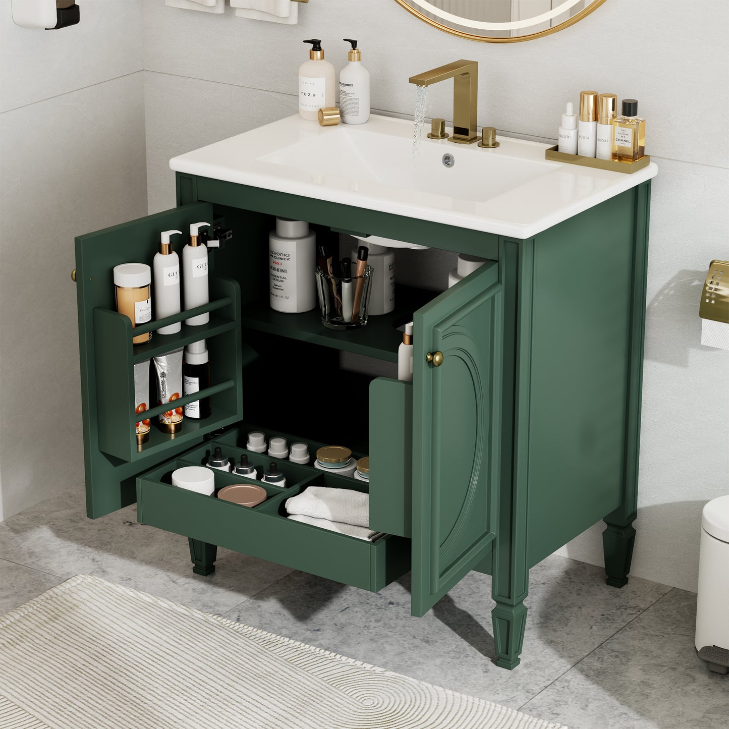 30" Vintage Bathroom Vanity with Sink & Soft Close Doors - Green