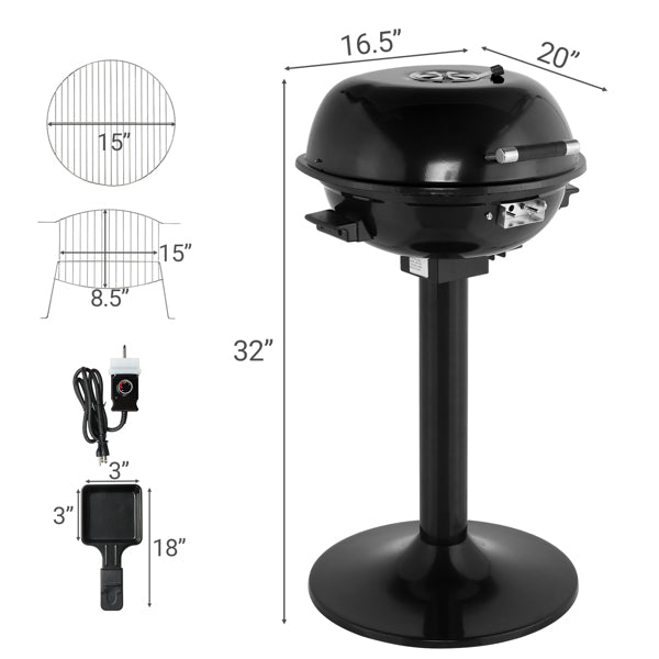 Electric BBQ Grill with Stand - Portable 1600W Indoor Outdoor Electric Grill