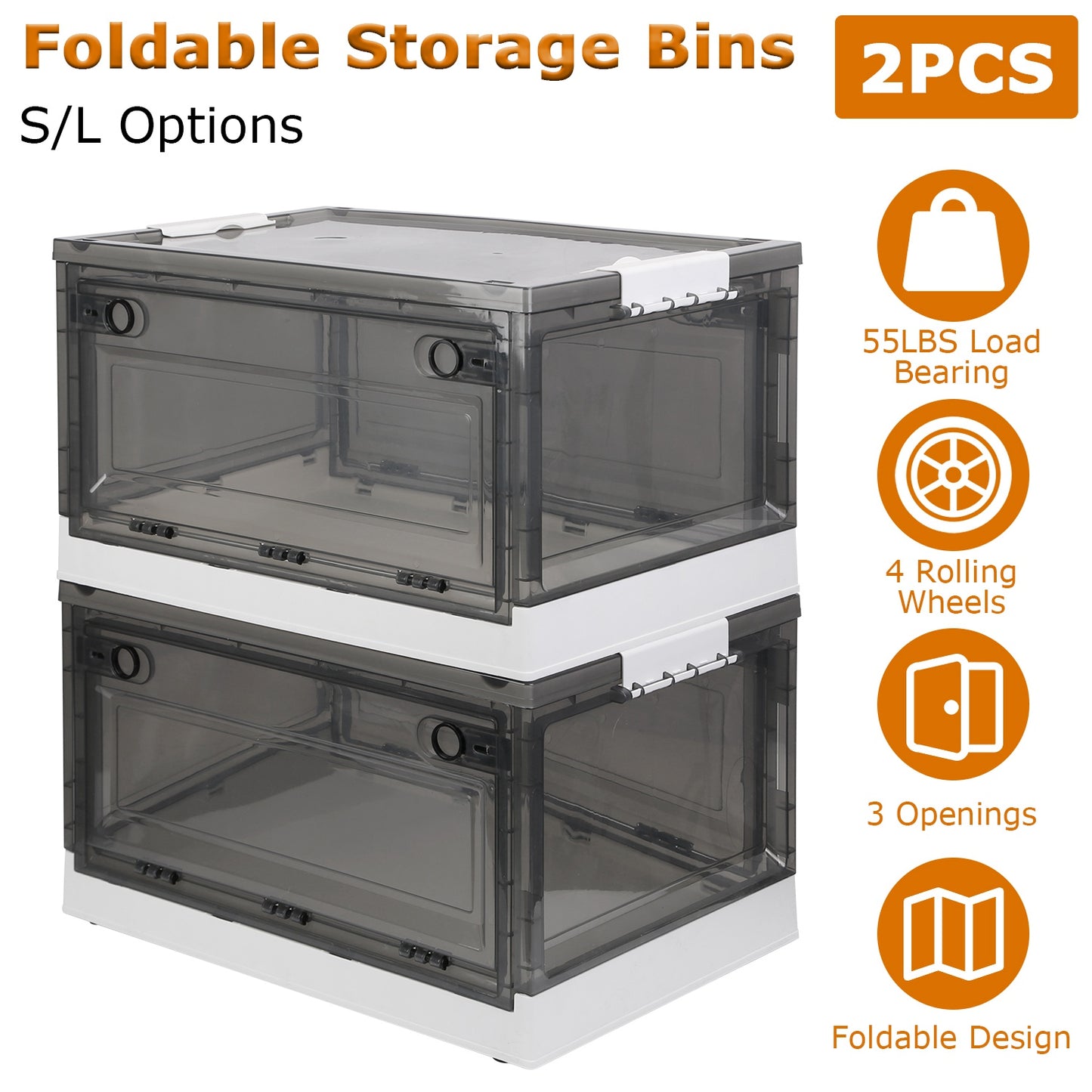 Foldable Storage Bins - Collapsible Organizer with Wheels